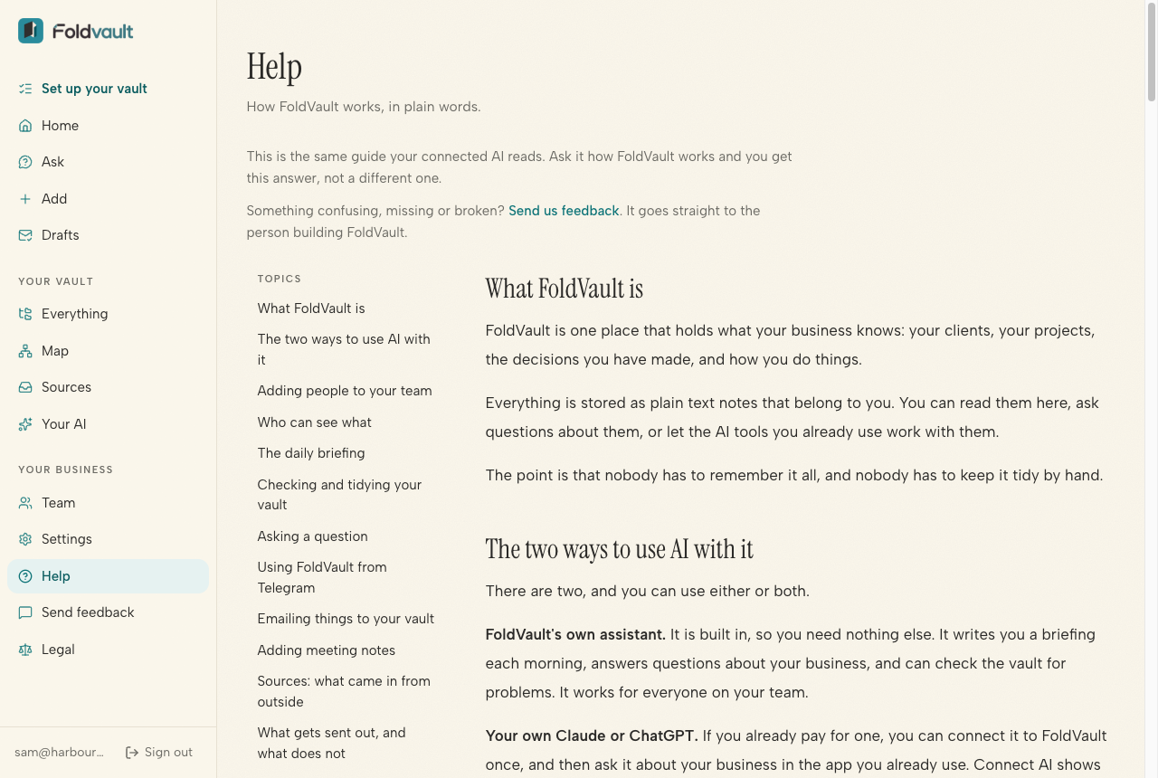 The Help page